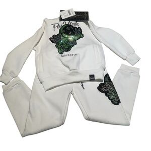 MAJESTIC Green & Black Rhinestone Fly High Jogger Set Size 3-4T New with Tags